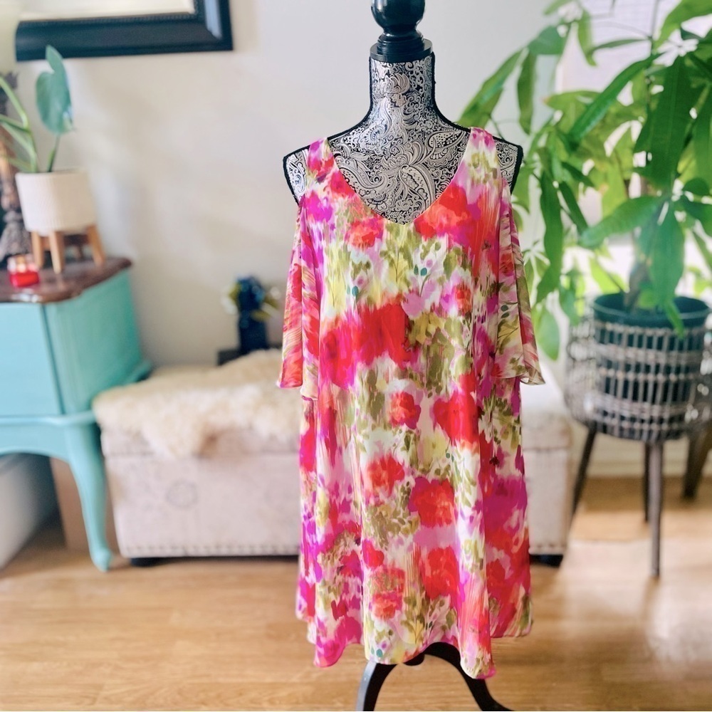 Maggy London Bright & Breezy Floral Cold Shoulder Shift Dress, Size 10